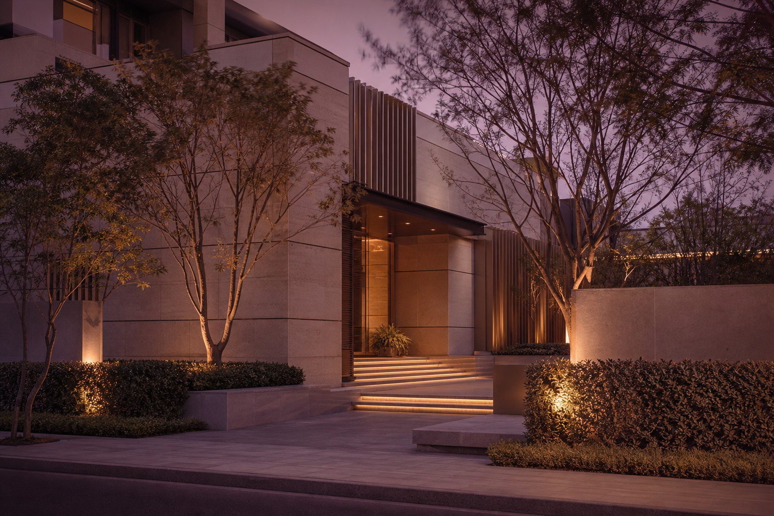 Executive Rehab Marketing: How Discreet Treatment Programs Get Found Without Breaking the Privacy Promise 1 A discreet private residential building entrance at dusk, warm lighting, no signage visible, representing confidential executive treatment